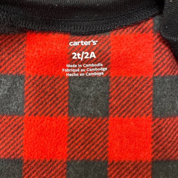 3/$24 Carter's Red and Black Plaid Fleece Footie with Husky 2T - Picture 4 of 5